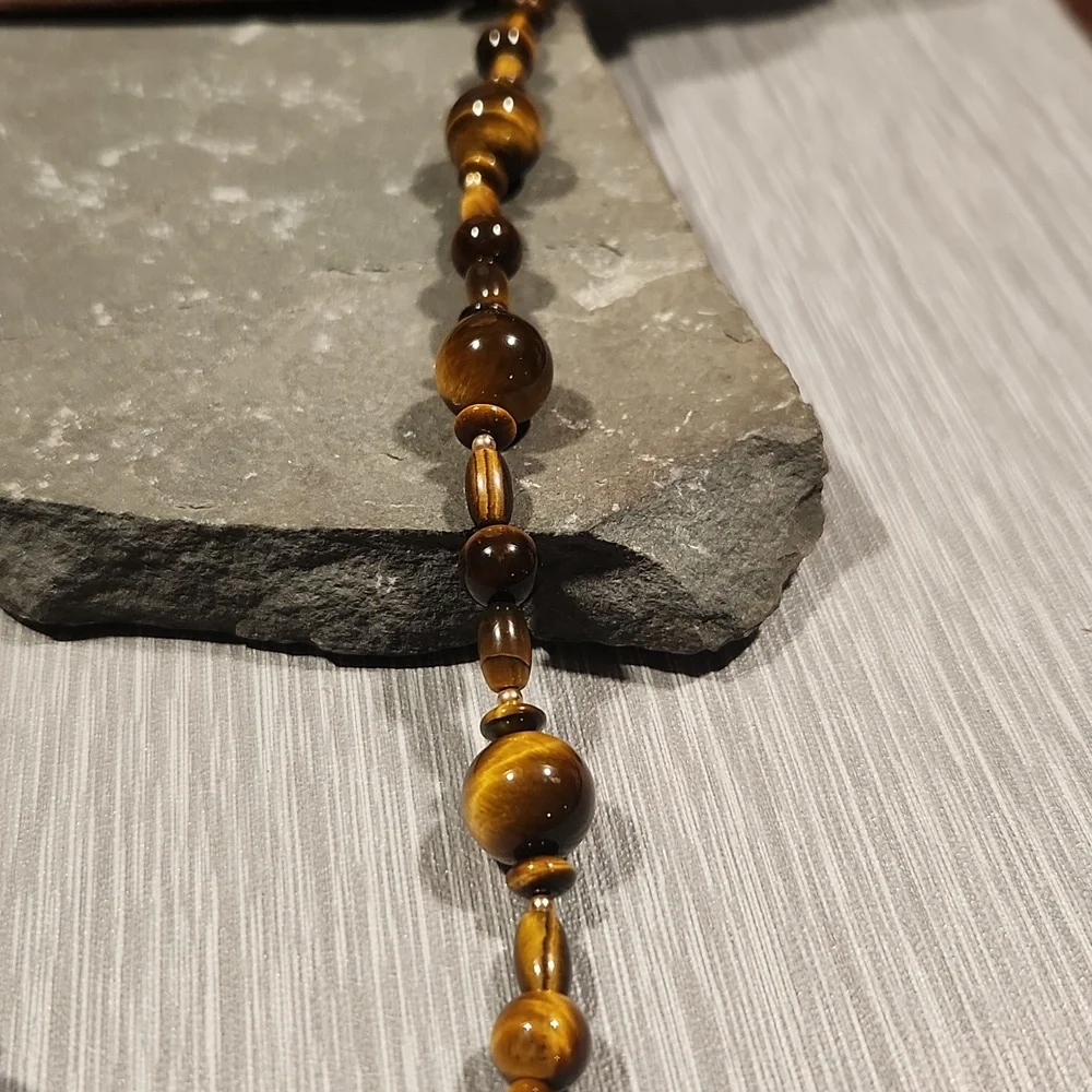 14k Tiger Eye Beaded Women's Necklace - Brown